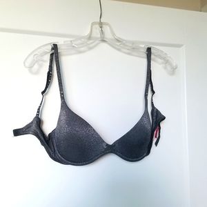 Victoria's Secret Pink Silver Gray Rhinestones Embellished Bra Size 36B